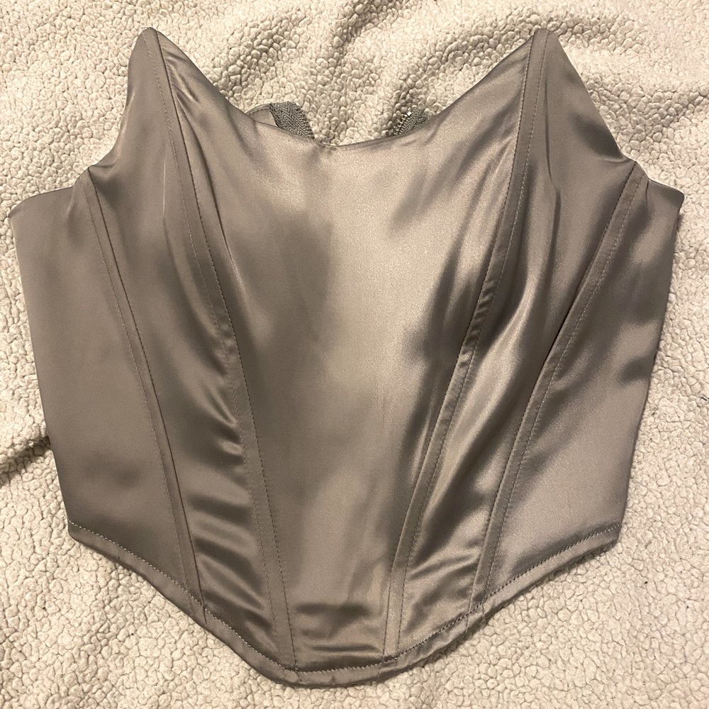 Pretty Little Thing grey silk corset, size 0